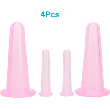 Masážní přístroj 4 ks Silikonové baňky proti celulitidě a vráskám | masážní pomůcka, péče o pleť - Růžová