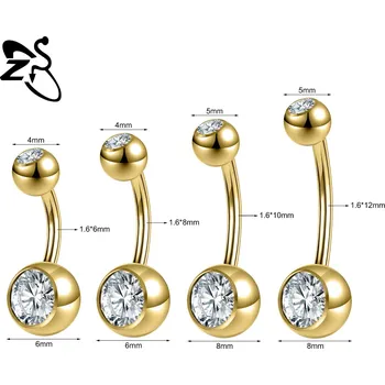 Piercing Ocelový piercing do pupíku s krystalem | tělový šperk - Styl 2 zlatý , 6mm