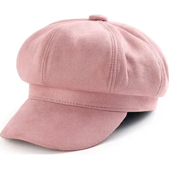 Čepice Stylový dámský baret z broušeného semiše | zimní čepice - Růžový