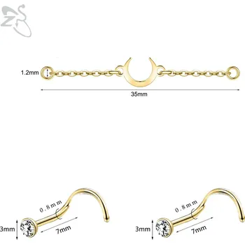Piercing Dvojitý měsíční řetízkový piercing do nosu | tělový šperk 3 ks - 35mm zlato