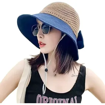 Klobouk Stylový skládací letní klobouk s ochranou proti slunci | plážový doplněk - Tmavě modrá - Styl 1