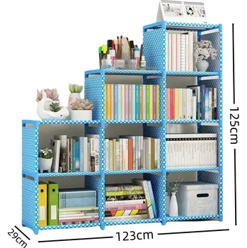 Knihovna Jednoduchý vícepatrový regál na knihy | knihovna - 3 řádky modré