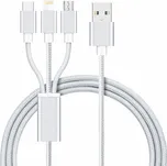 W-Star K3v1SR62 - Kabel USB 3v1, USBC, micro USB, lightning, 2,4A, 3m střibrná