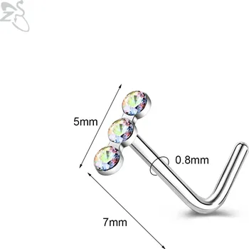Piercing Ocelový piercing do nosu s krystaly | šperk - Styl 5 SRAB , 20G (0,8 mm)