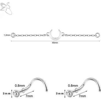 Piercing Dvojitý měsíční řetízkový piercing do nosu | tělový šperk 3 ks - 45mm stříbrná