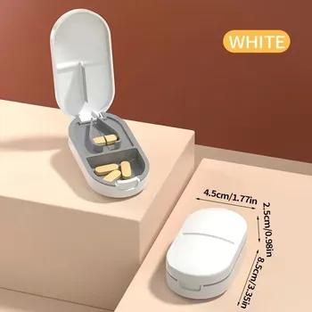 Dávkovač léků Zásobník na léky s řezačkou a drtičem - Bílá