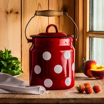 Konvička na mléko Mlékovar, smaltovaný WHITE GROCHES RED 3 l