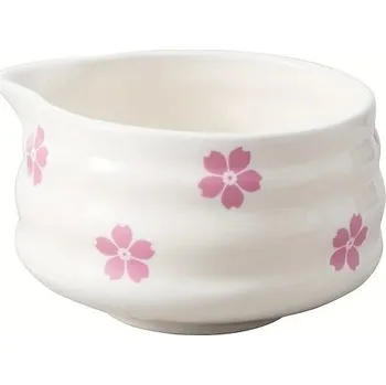 Tradiční porcelánová matcha miska s výlevkou | čajová miska - třešňový květ