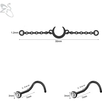 Piercing Dvojitý měsíční řetízkový piercing do nosu | tělový šperk 3 ks - 35mm černá