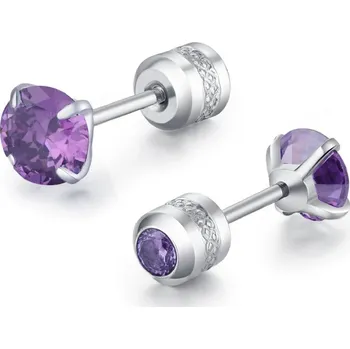 Náušnice Elegantní ocelové náušnice se zirkonem | šperk 2 ks - A-Stříbrná fialová , 2mm