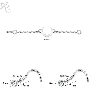Piercing Dvojitý měsíční řetízkový piercing do nosu | tělový šperk 3 ks - 35mm stříbrná