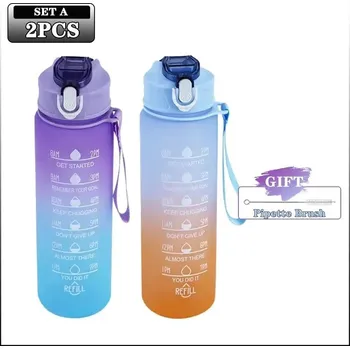 Sportovní láhev s časovou stupnicí 900ml | láhev na vodu, fitness láhev - Sada 2 kusů A