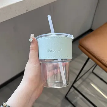 Skleněná láhev s víčkem 400ml | cestovní hrnek - Modrý