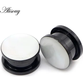 Piercing Elegantní ocelové tunely s perletí | piercing 2 ks - EM1091B Černá barva , 6mm