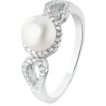 Prsten Stříbrný prsten s krystaly a pravou perlou AGG205 Beneto / Obvod: 54 mm - 54 mm