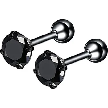 Náušnice Elegantní ocelové náušnice se zirkonem | šperk 2 ks - D-černá Černá , 4mm