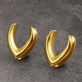 Piercing Ocelové saddle tunely do uší Twolobes | piercing šperky 2 ks - Zlato , 10mm