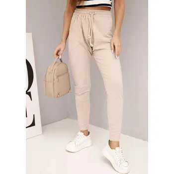 Dámské kalhoty Dámské tepláky s elastickým pasem a šňůrkou béžové UNI