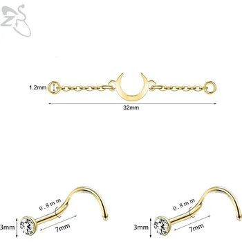 Piercing Dvojitý měsíční řetízkový piercing do nosu | tělový šperk 3 ks - 32mm zlato