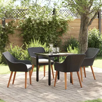 Zahradní sestava Zahradní jídelní souprava s polštářem 5 pcs Černá polyratan IM_3261671