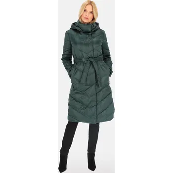 Dámský kabát Perso Dámský prošívaný zimní kabát s vázáním v pase zelený XXXL