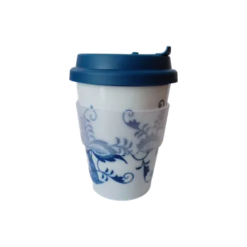 Cibulák Pohárek TO GO M s víčkem a páskou 11,5x8,9cm 0,310l Originál Český porcelán Dubí