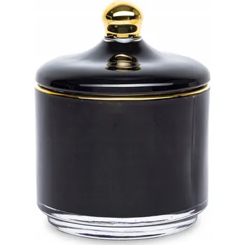 Dóza na potraviny Skleněná dekorativní dóza na vatové tampony černo-zlatá 13x10,5x10,5 171984