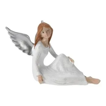 Vánoční dekorace Sedící anděl s glitry C 10 cm