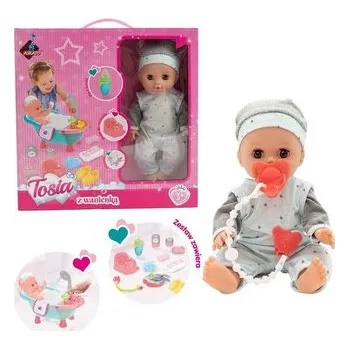 Panenka Lalka Tosia z wanienką w szaro-niebieskim ubranku