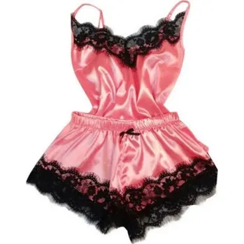 Dámské noční prádlo Saténové pyžamo s krajkou pro ženy - rose,S