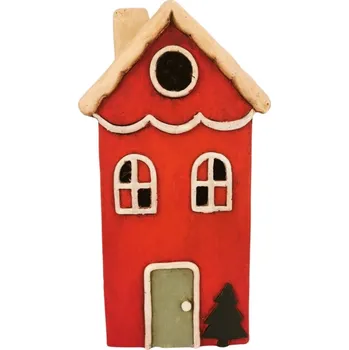 Keramický domeček LED, červený, 17,8 cm