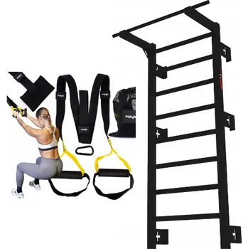 Žebřiny s hrazdou a posilovací popruhy - Zider Profi černá barva