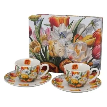 Sada 2 porcelánových hrnků s podšálky TULIPÁNY 110 ml
