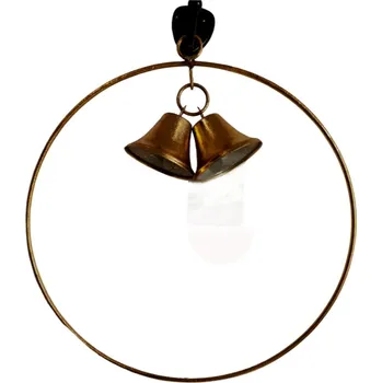 Vánoční dekorace Dekorativní kovový kruh se dvěma zvonky zlatý, 25x25 cm