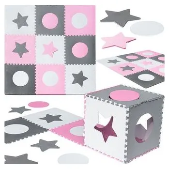 Pěnová podložka na puzzle pro děti 180x180cm 9 dílků šedo a růžová