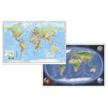 Stiefel Welt politisch mit Flaggenrand, englische Ausgabe. Stiefel Erde Panorama, DUO-Schreibunterlage