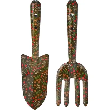 Zahradní dekorace Sada zahradního nářadí s květinovým designem – 2 ks, khaki