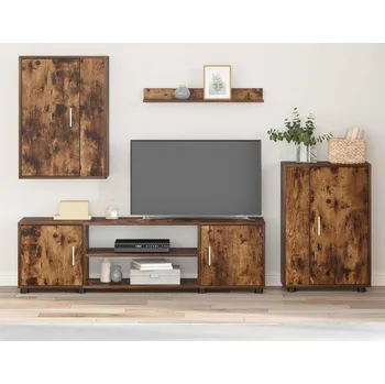 Obývací stěna vidaXL Sestava TV skříněk Nástěnný 4 pcs Kouřový dub Kompozitní dřevo [3397900]