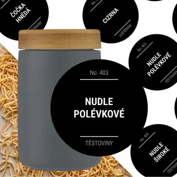 Speciální papír etikety na potravinové dózy velké kulaté černé 12 ks (varianty)