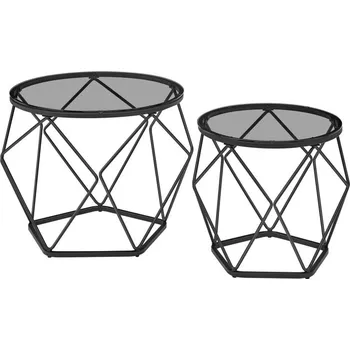 Nábytek Sada 2 ks odkládacích stolků Vasagle Elezi kouřové sklo/černá