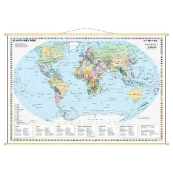 Stiefel Wandkarte Miniformat Staaten der Erde, mit Holzstäben