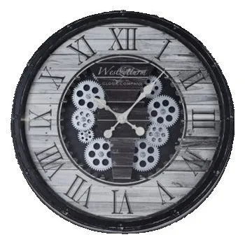 Hodiny Industriální hodiny s otevřeným strojkem 50 cm, černé