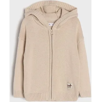 Chlapecké oblečení Sinsay - Bavlněný propínací kardigan na zip s kapucí - béžová - 561AK-08X - 561AK-08X-74