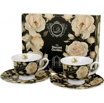 Porcelánový hrnek s podšálkem English Roses Black 100 ml, 2 ks v krabičce