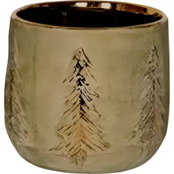 Keramický květináč zlatý se stromečky 15 x 15 x 13,5 cm
