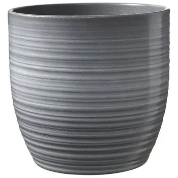 Květináč Keramický květináč Bergamo lesklý 16 cm světle šedý