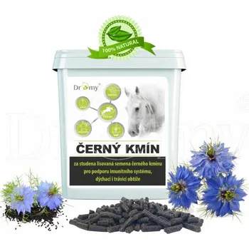 Pro koně Dromy Černý kmín granule 3 kg „Přírodní podpora imunity, dýchání a trávení – 100 % černý kmín pro koně“