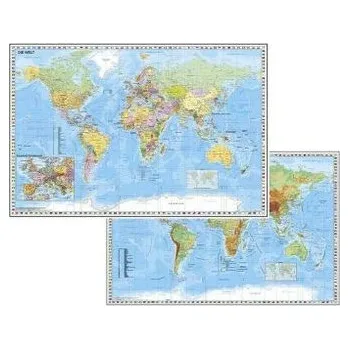 Weltkarte mit Ausschnitt Zentraleuropa / Weltkarte physisch