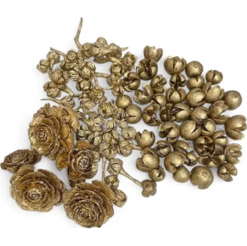 Vánoční dekorace FLOWERIO Sada metalických sušin na aranžování ZLATOVLÁSKA cca 130g - zlaté plody