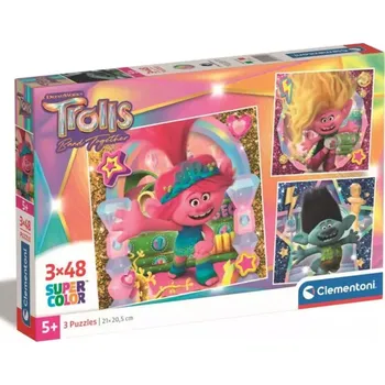 Puzzle PUZZLE 3X48 SUPER BAREVNÍ TROLLOVÉ 3, CLEMENTONI